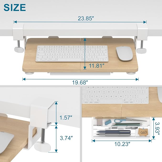 ETHU Keyboard Tray Under Desk, 19.7" X 11.81" Small Size Keyboard Drawer - Image 3