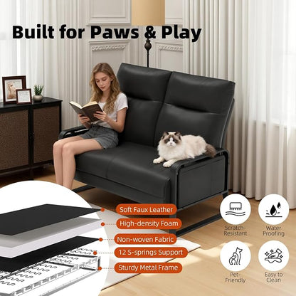 Faux Leather Loveseat, Upholstered Loveseat - Image 4