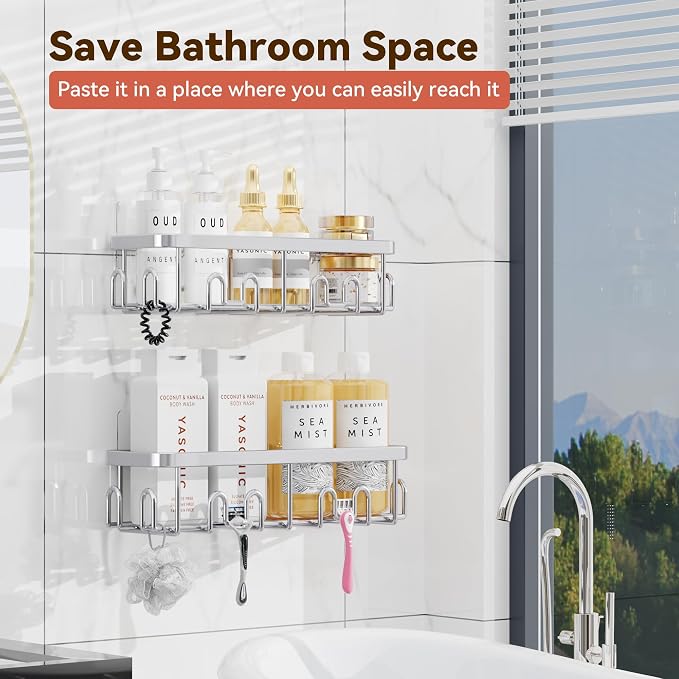 YASONIC Shower Caddy Adhesive, 100% Rustproof Shower Organizer, Large Capacity - Image 2