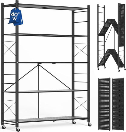 ALANNG 40" W Foldable 5-Tier Storage Shelves on Wheels Adjustable | Removable by ALANNG
