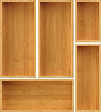 Bamboo Drawer Organizer Set, 5-Piece Storage Trays by Bayting