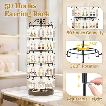 MODOWEY Earring Holder Organizer Rotating Display Tree Rack, 50 Hooks Earring - Image 3
