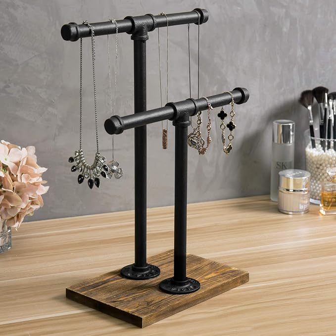 MyGift Adjustable 2-Tier Industrial Jewelry Display Stand - Image 2