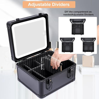 Makeup Box with Led Mirror, Travel Train Hard Case with Rechargeable Lighted - Image 4