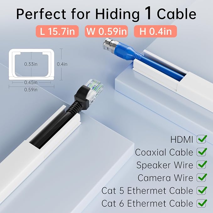 Yecaye PVC Wire Covers for Cords on Wall, One-Cord Cable Concealer Kit - Image 2