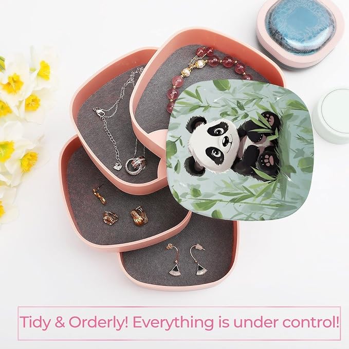 Panda Bamboo Rotating Jewelry Organizer Box 4-Layer 360° Rotatable ABS Jewelry - Image 5