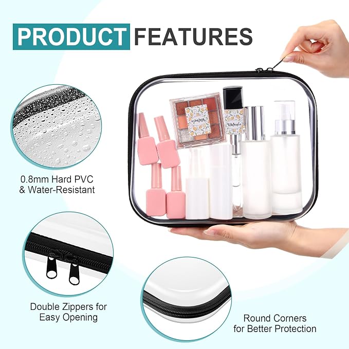 Sanwuta 6 Pcs Clear Hard Zipper Case Hard Plastic Zipper Pouches Transparent - Image 3