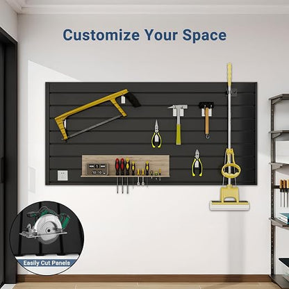 4FT x 2FT Black PVC Slatwall Panel, Modern Wall-Mounted Garage Storage System - Image 7