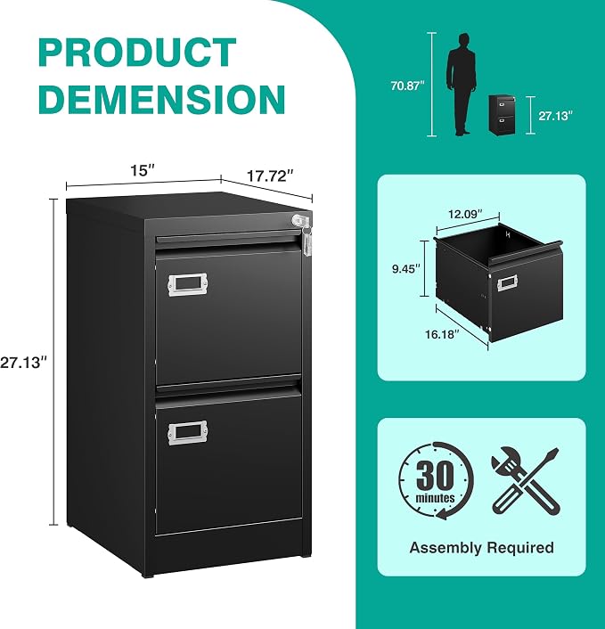 SISESOL 2 Drawer File Cabinet - Image 3