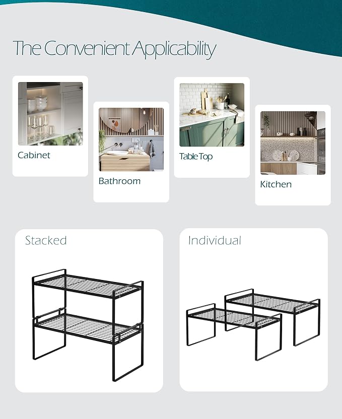 2Pack Cabinet Shelf Organizer Storage Rack Space Saving - Image 4