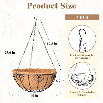 4 Pack Hanging Planter for Outdoor Plants 14 inch Metal Hanging Flower Basket - Image 5
