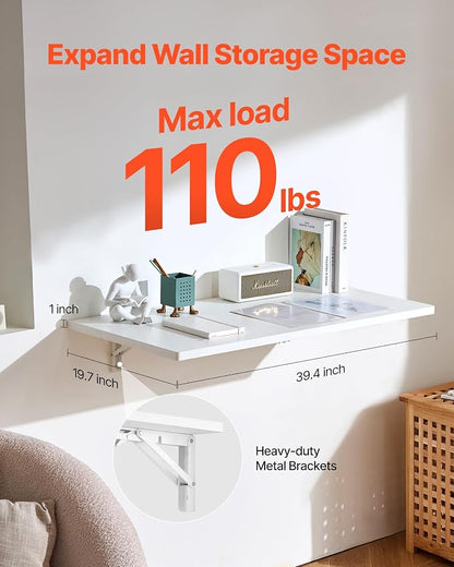 VEVOR Wall Mounted Folding Table, 39.4 x 19.7 inches Wall Mount Table, Floating - Image 3