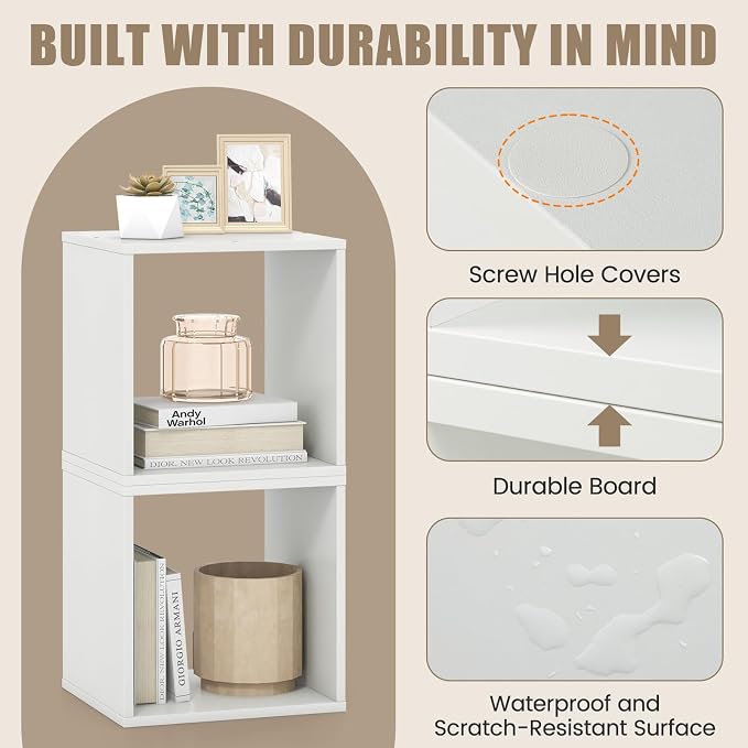 2 Stackable Cubes Bookcase, Wooden Cubby Storage Organizer - Image 6