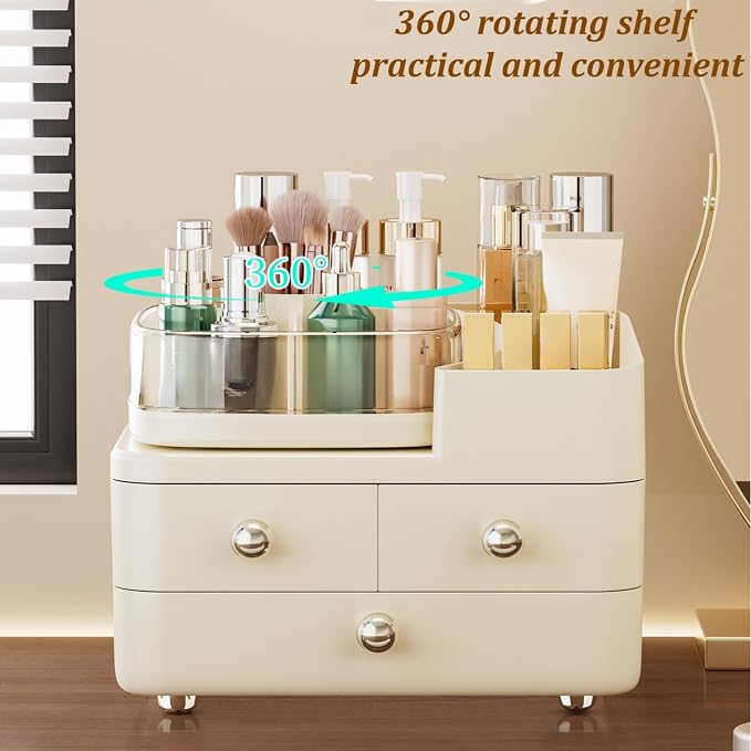 Makeup Organizer with Drawers and 360° Rotating Brush Holder, make up organizers - Image 4