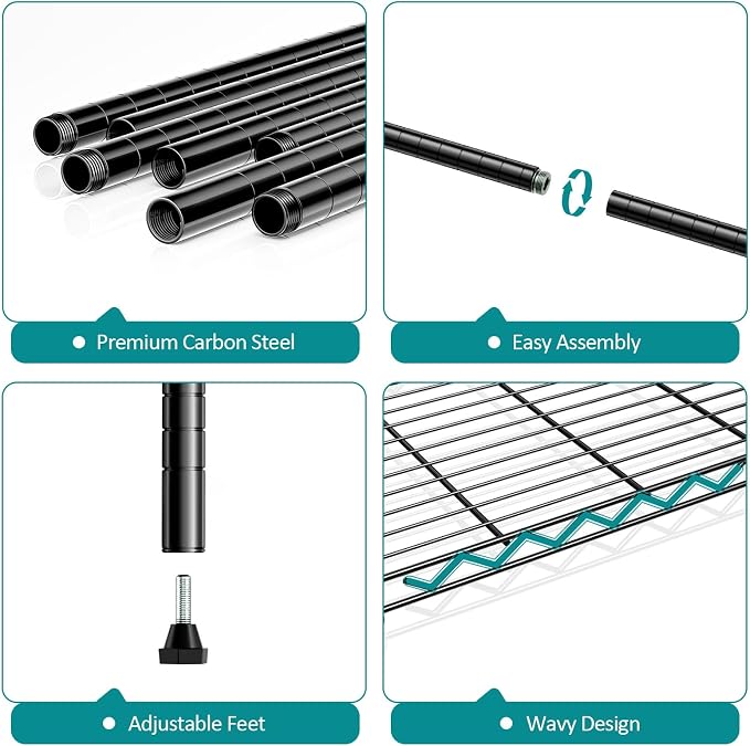 4 Tier Wire Shelf, 1000 LBS Black Wire Shelving Unit - Image 4