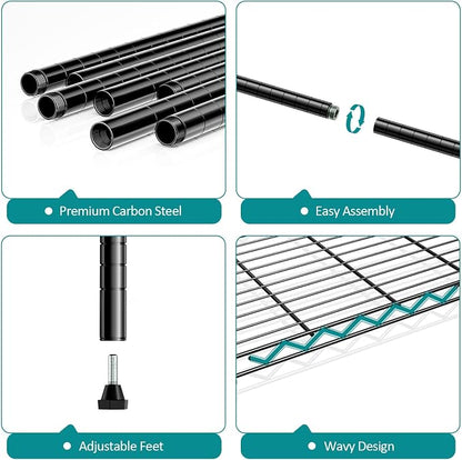 4 Tier Wire Shelf, 1000 LBS Black Wire Shelving Unit - Image 4