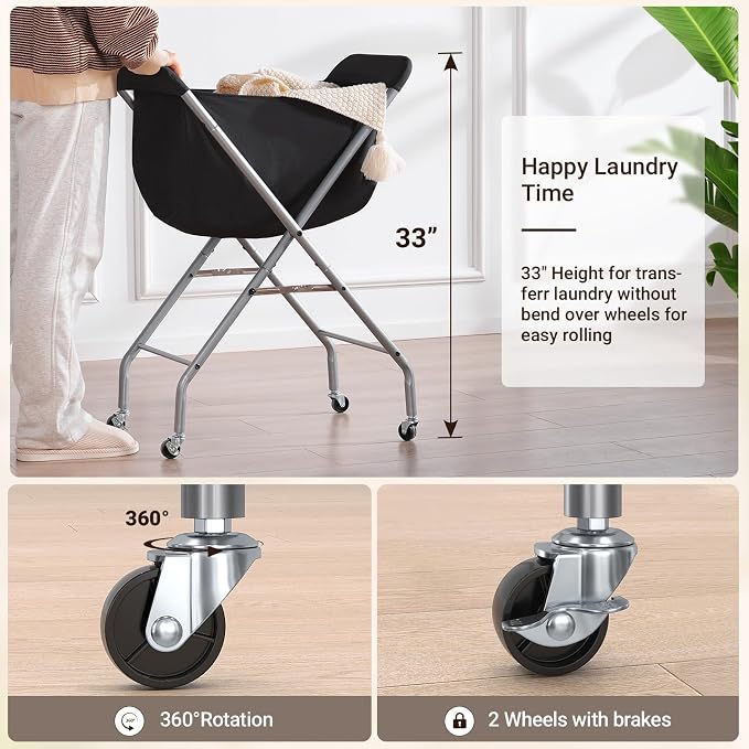 ELYKEN Laundry Basket with Wheels, Collapsible Laundry Hamper, Foldable Design - Image 2