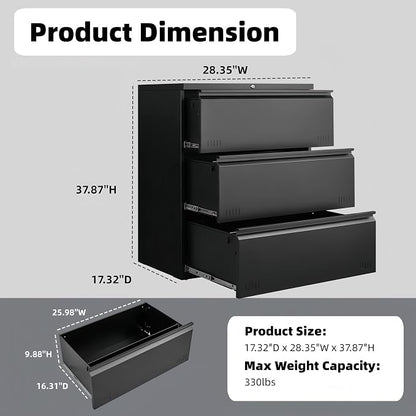 Metal File Cabinet with Lock, 3 Drawer Lateral File Cabinets - Image 2