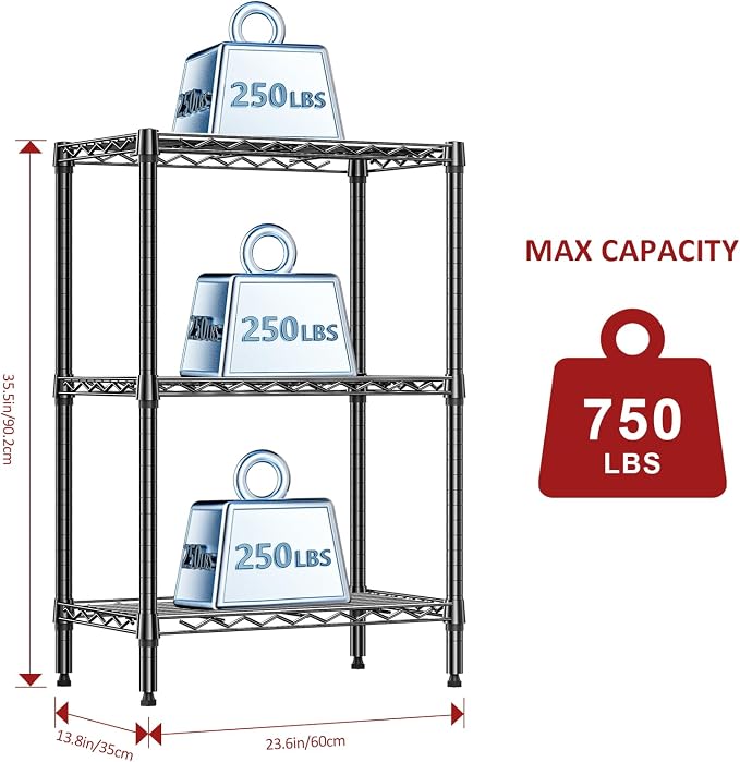 IZEUK 3 Tier Heavy Duty Steel Storage Shelves, Metal Shelf Wire Shelving Rack - Image 3