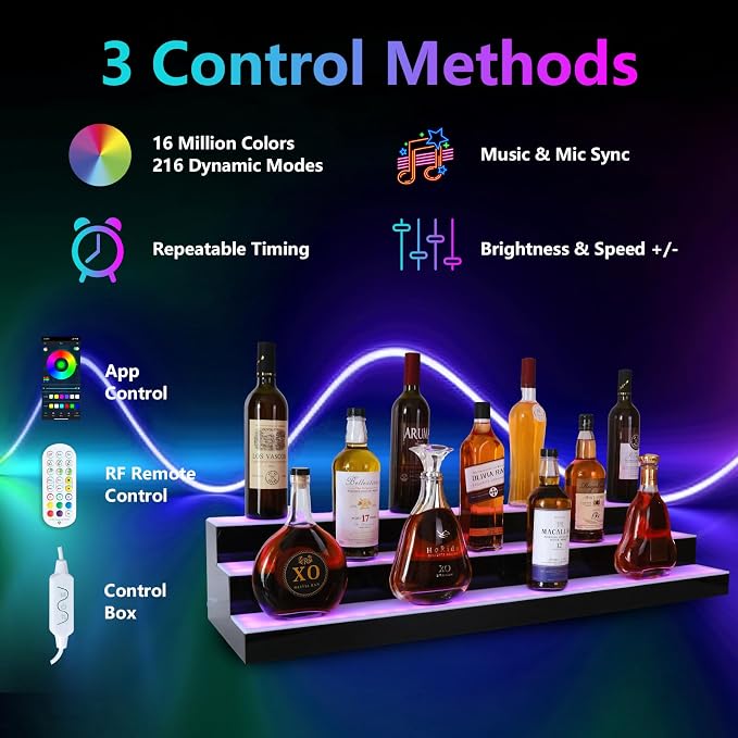 Led Lighted Liquor Bottle Display Shelf, 40 Inch 3 Tier Whiskey Rack, Support - Image 2