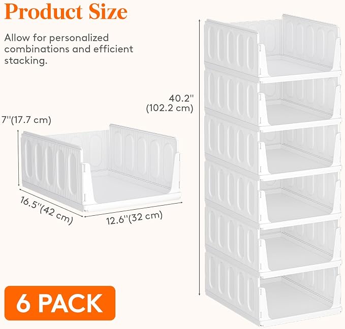 Lifewit 6 Pack Stackable Closet Organizers and Storage Basket - Image 5