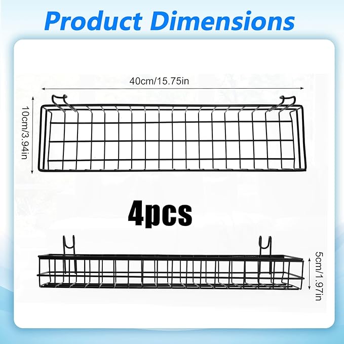 4 Pcs Wire Baskets Wall Grid Panel Hanging Wire Basket Hanging Wall Baskets No - Image 2