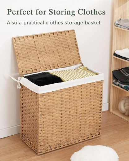 Laundry Hamper with Lid Laundry Basket 132 L Wicker Clothes Hamper, Handwoven - Image 4