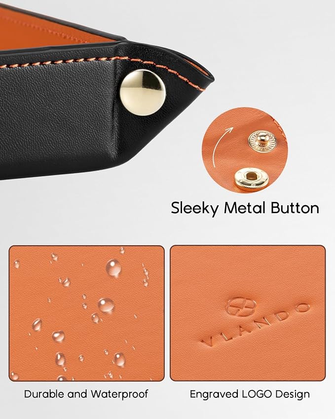VLANDO Valet Tray, Foldable PU Leather Catchall Tray, Phone and Glasses - Image 5