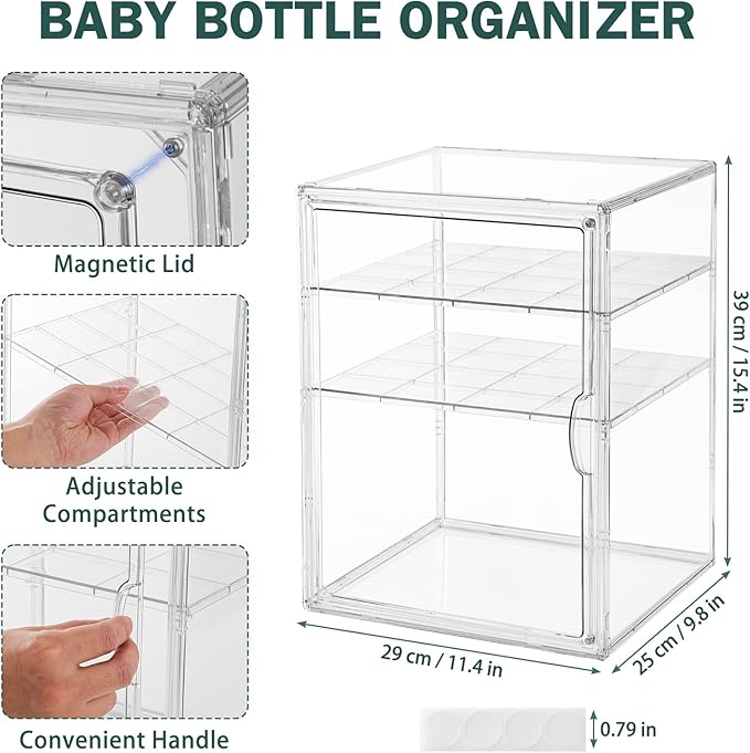 Baby Bottle Organizer, 3 Tiers Acrylic Bottle Storage Organizer Container - Image 2
