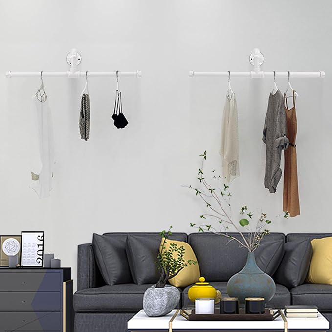 Industrial Pipe Clothes Rack Floating DIY Wall Mounted, Heavy Duty Rustic - Image 7