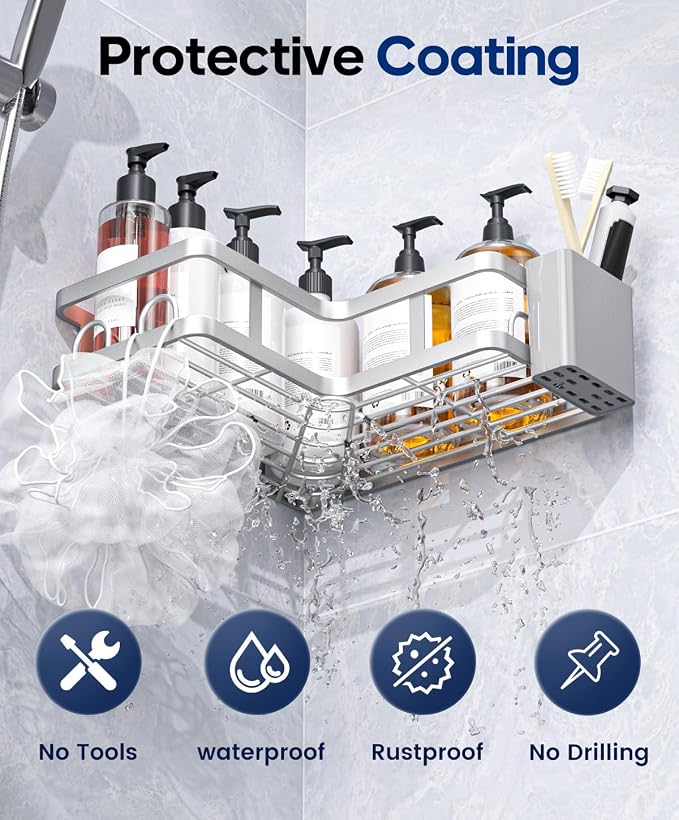3 Pack Corner Shower Caddy Organizer, Rustproof Corner Shower Shelves, No - Image 3