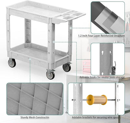 Heavy Duty Utility Rolling Tool Cart, 550 lbs Capacity Plastic Rolling Carts - Image 3