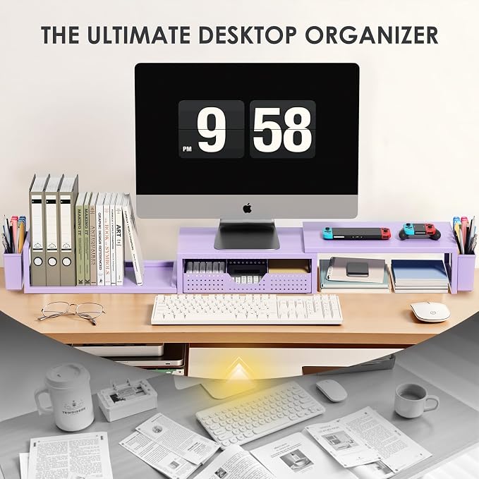 OPNICE Purple Desk Organizers and Accessories, Dual Computer Monitor Stand Riser - Image 5