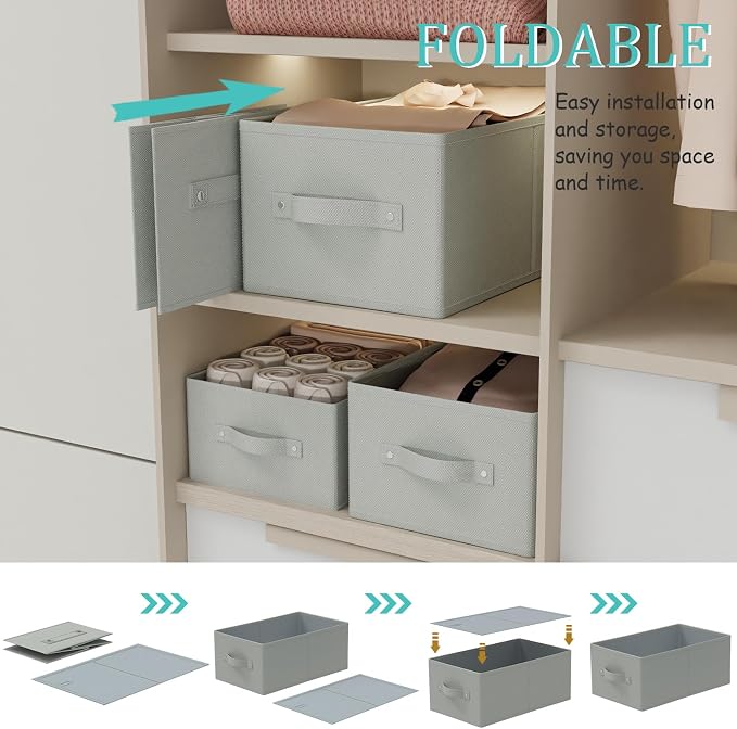 Fabric Storage Boxes for Shelves, 3 Pack Foldable Cloth Bins, Closet Organizers - Image 6