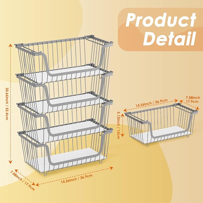 4 Pcs Stackable Wire Baskets for Pantry Organizers and Storage, Produce Potato - Image 6