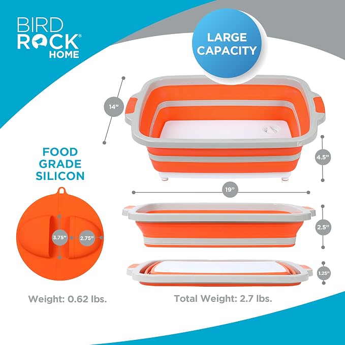 BIRDROCK HOME Collapsible Large BBQ Prep Tub w/Cutting Board, Portable Silicone - Image 4