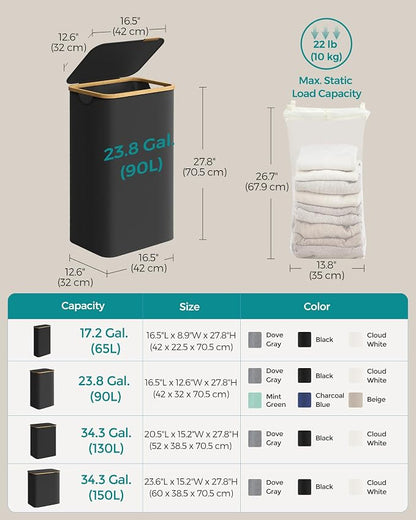 SONGMICS Laundry Hamper with Lid, Large Laundry Basket, 23.8 Gallons, Removable - Image 6