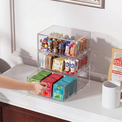 3 Pack Clear Tea Bag Organizer Drawer, Stackable Tea Storage Chest - Image 3