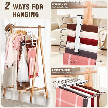 HUITEM Space Saving 6 Tier Pant Hangers, Lightweight, Stainless Steel, 2 Pack - Image 3