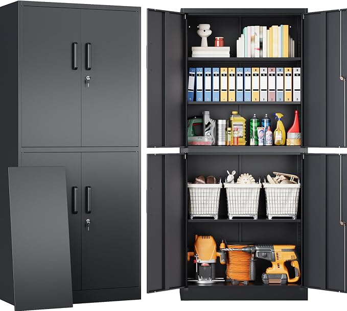 Metal Storage Cabinet with 3 Adjustable Shelves, Garage Storage Cabinet with by SISESOL