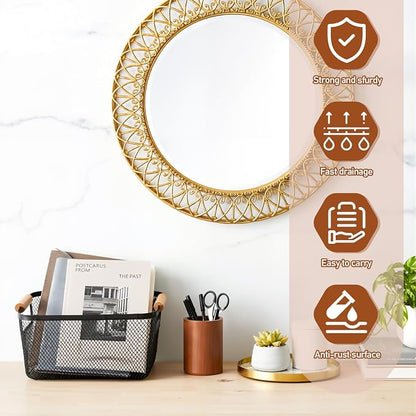 6 Pcs Metal Wire Basket with Wooden Handles | Mesh Steel Storage Organizer Bin - Image 7