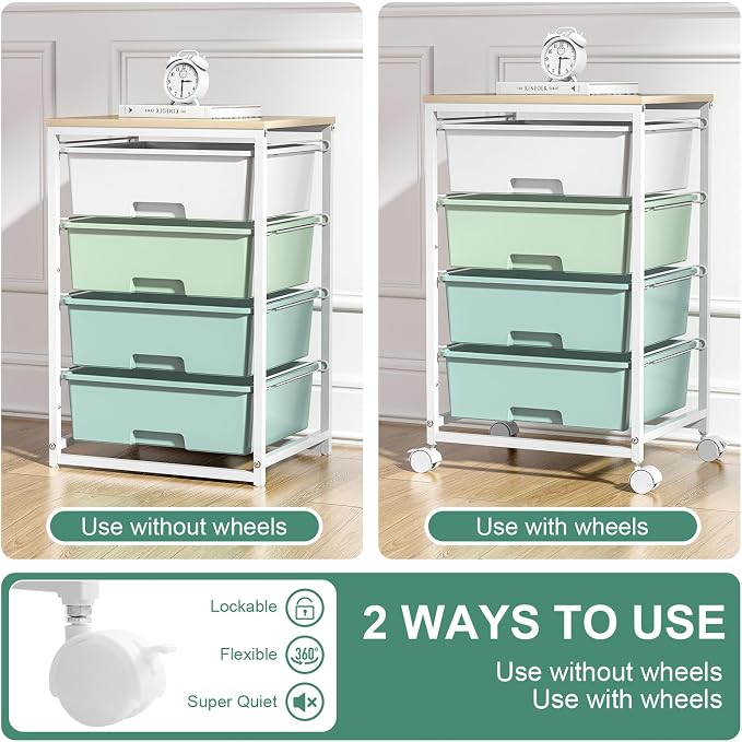 Utility Cart with 4 Drawers, Rolling Storage Cart with Drawers, Storage Rolling - Image 6