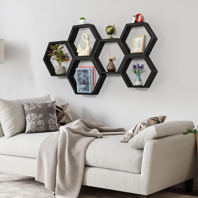 YBING Hexagon Floating Shelves Black Hexagon Shelves - Image 6