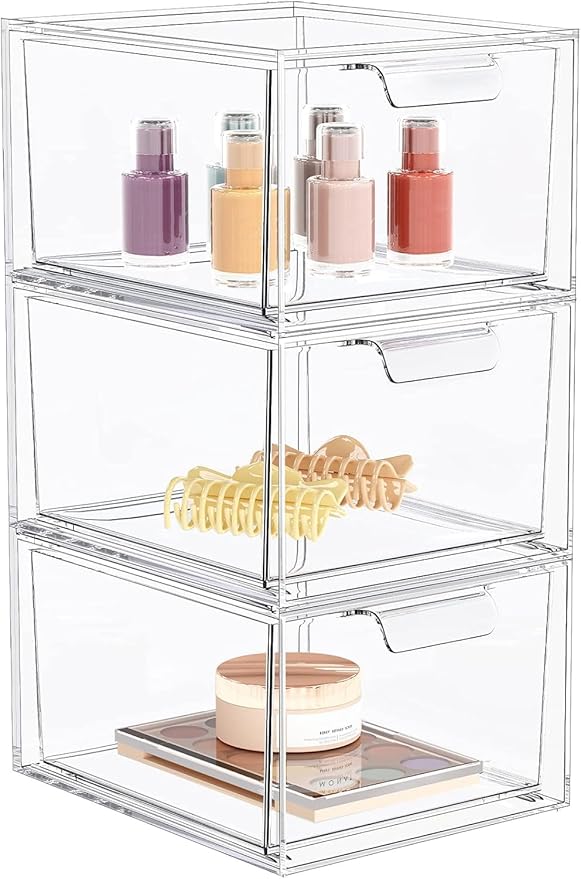 3 Pack Stackable Acrylic Makeup Organizer, Jewelry and Home Storage by SpaceHacks