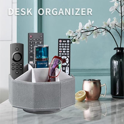 Leather Remote Control Holder, 360 Degree Spinning TV Remote Caddy, 9 Grids - Image 6