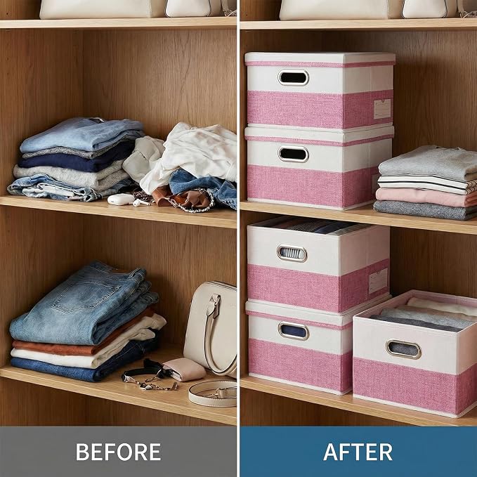 PRANDOM Storage Bins with Lids Linen Fabric Foldable Storage Boxes Organizer - Image 6
