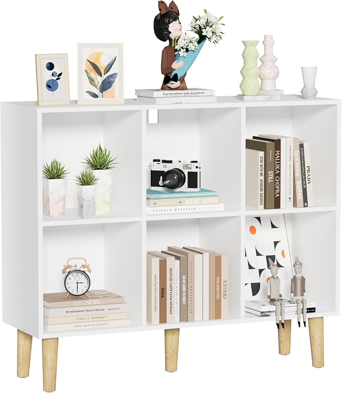 6 Cube Bookcase, Wooden Book Shelf Cube Storage Organizer by Nestwise