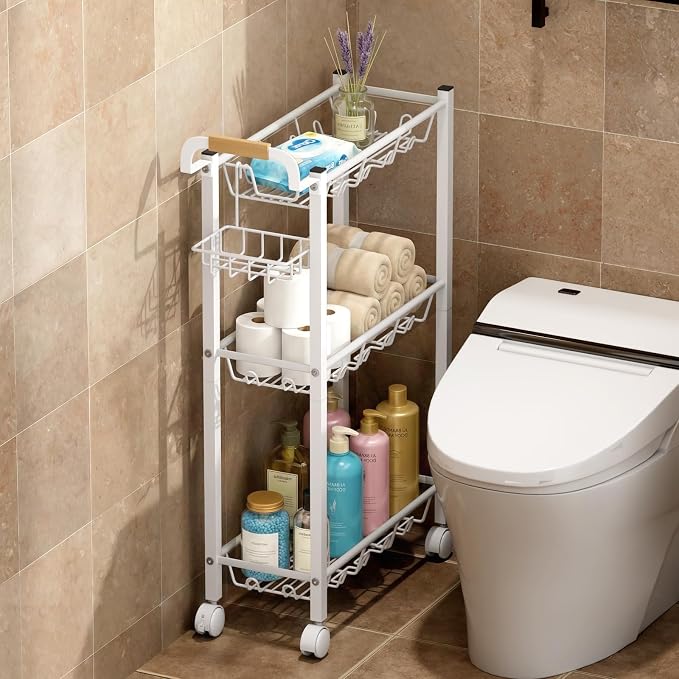 AOODA Laundry Room Cart with Top Detergent Holder, Metal Rolling Storage Cart - Image 8