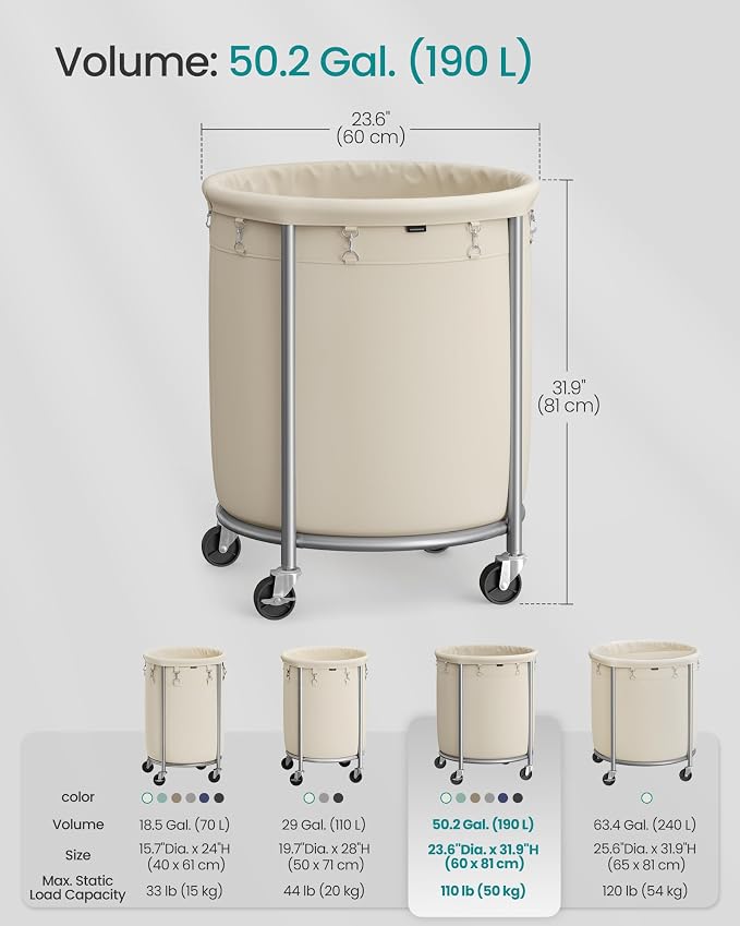 SONGMICS Laundry Basket, Rolling Steel Frame - Image 7