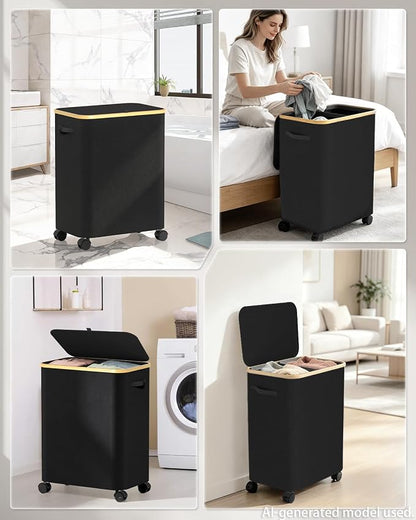 Double Laundry Hamper with Lid and Wheels, 150L Large Laundry Basket with 2 - Image 6
